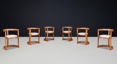 Round-Shaped Dining Room Chairs in Wood and Original Upholstery, Italy, 1960s