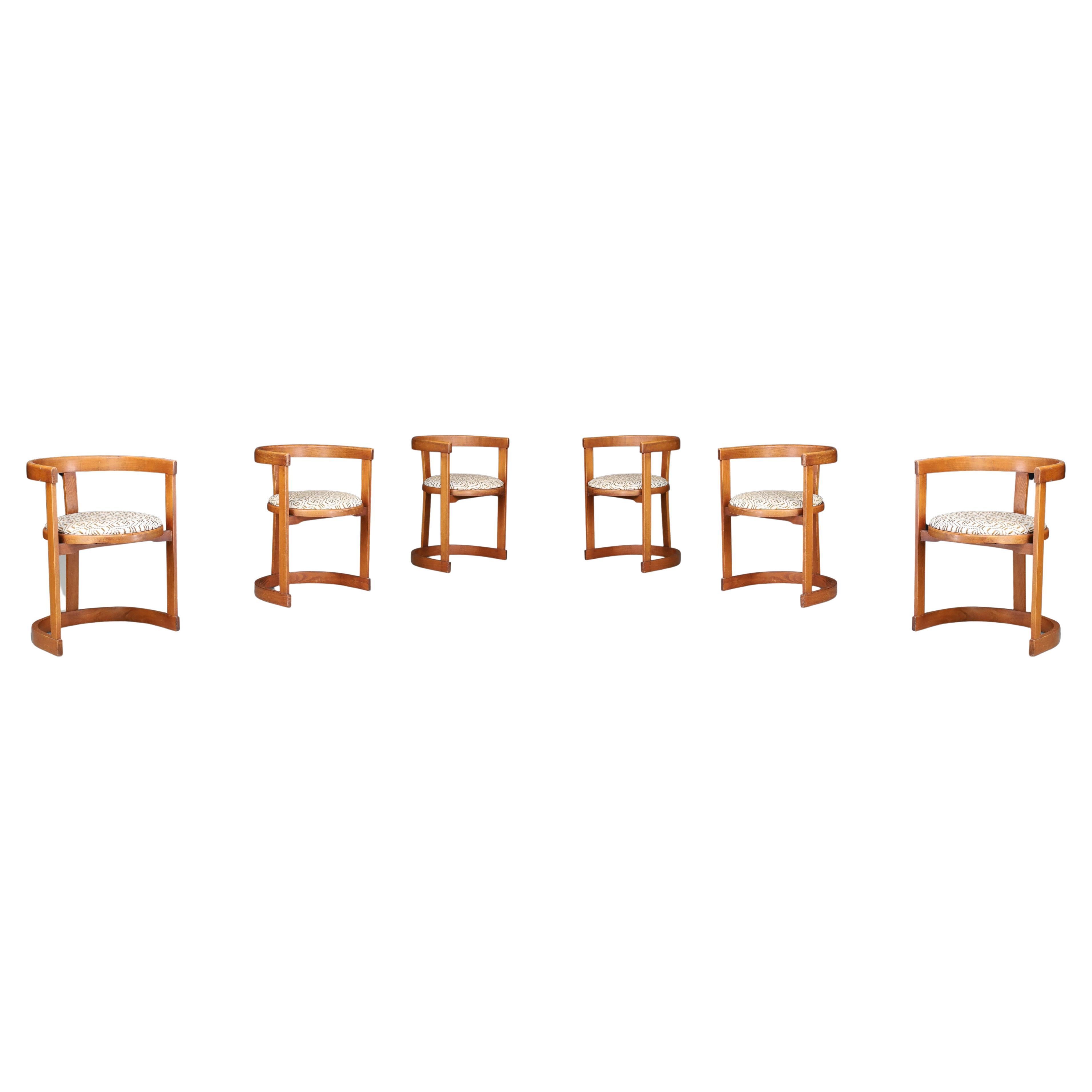 Round-Shaped Dining Room Chairs in Wood and Original Upholstery, Italy, 1960s