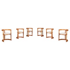 Round-Shaped Dining Room Chairs in Wood and Original Upholstery, Italy, 1960s