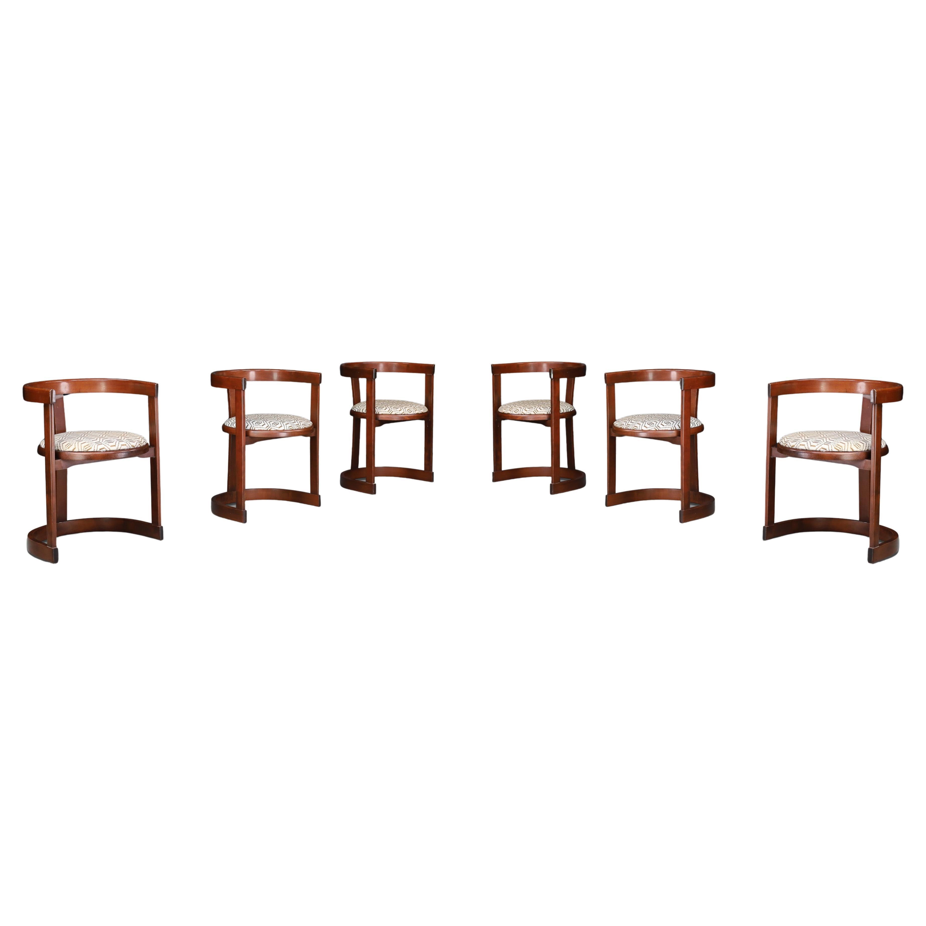 Round-Shaped Dining Room Chairs in Wood and Original Upholstery, Italy, 1960s