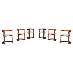 Round-Shaped Dining Room Chairs in Wood and Original Upholstery, Italy, 1960s