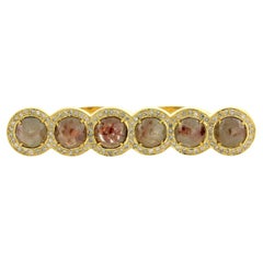 Round Shaped Ice Diamonds Two Finger Ring with Pave Diamonds in 18k Yellow Gold