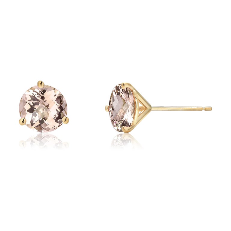 Round Cut Round Shaped Morganite Set in Yellow Gold Stud Earrings Weighing 2.40 Carat