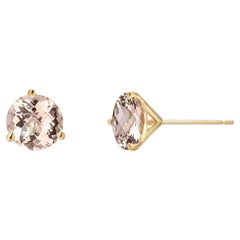 Round Shaped Morganite Set in Yellow Gold Stud Earrings Weighing 2.40 Carat