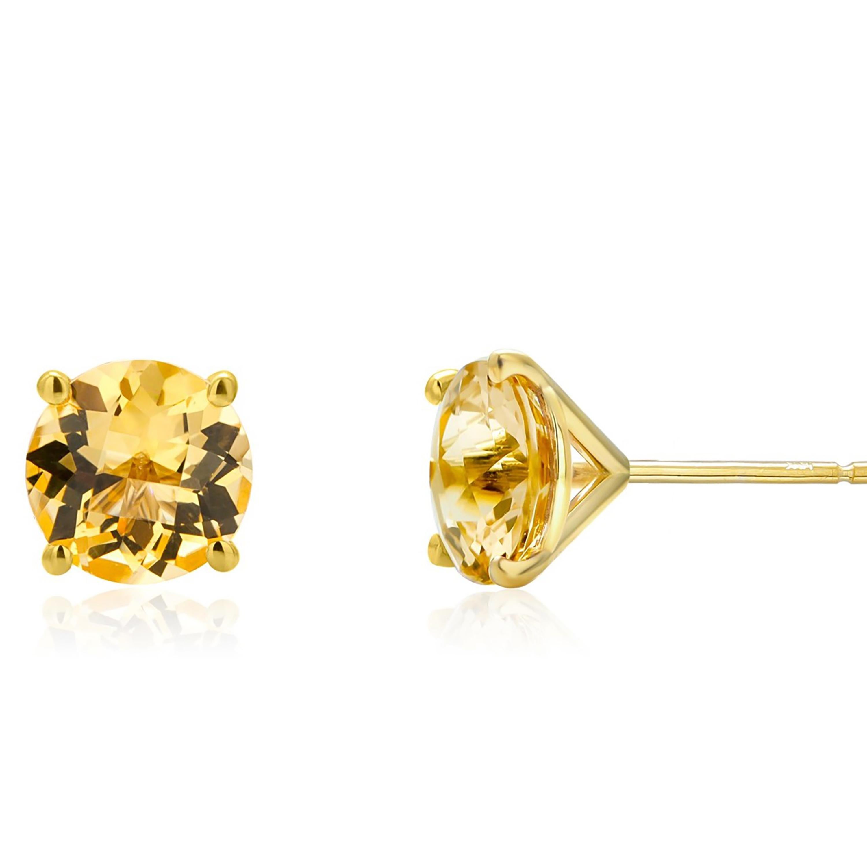 Pair Round Yellow Beryl 2.45 Carat Yellow Gold 0.30 Inch Stud Earrings In New Condition For Sale In New York, NY