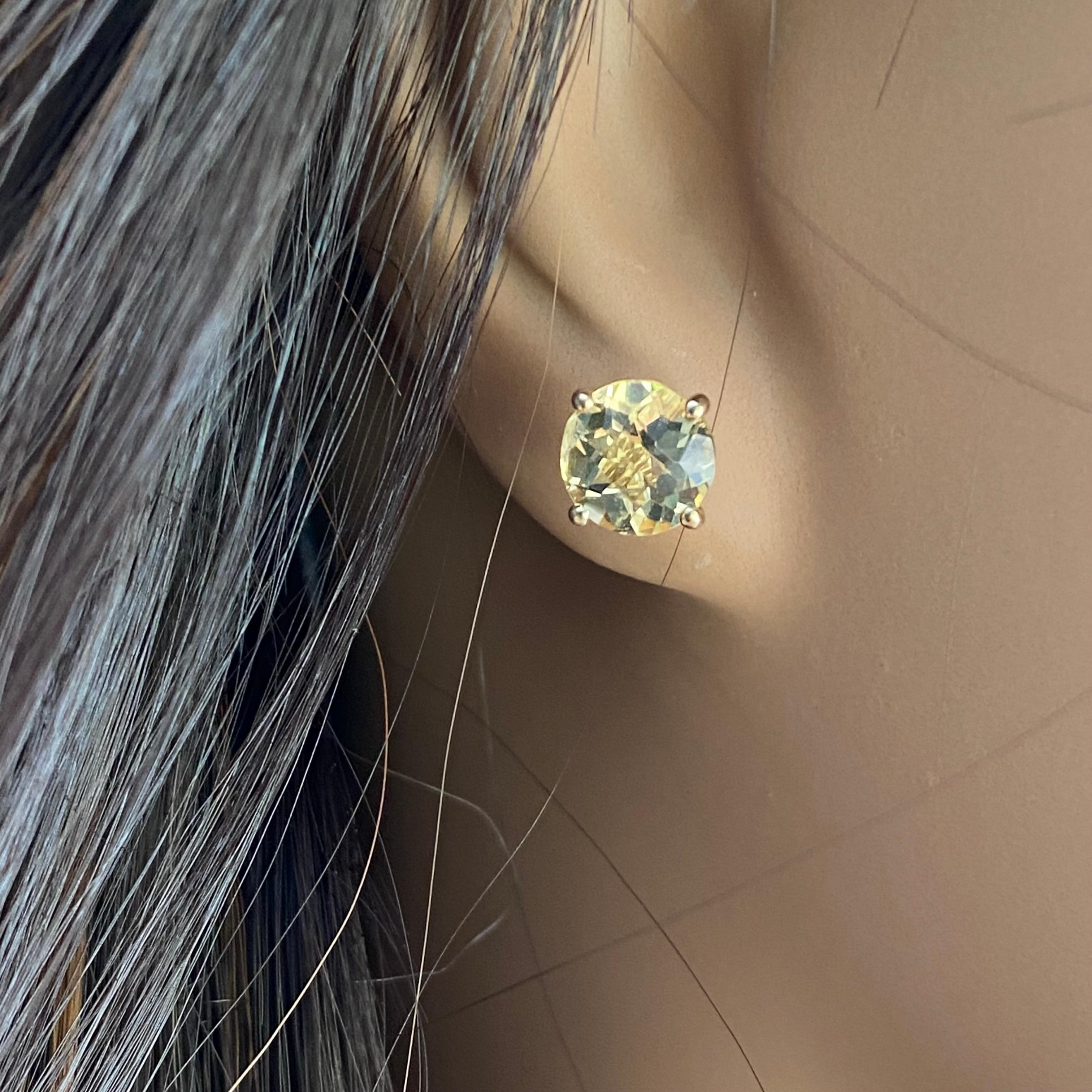 Pair Round Yellow Beryl 2.45 Carat Yellow Gold 0.30 Inch Stud Earrings For Sale 3