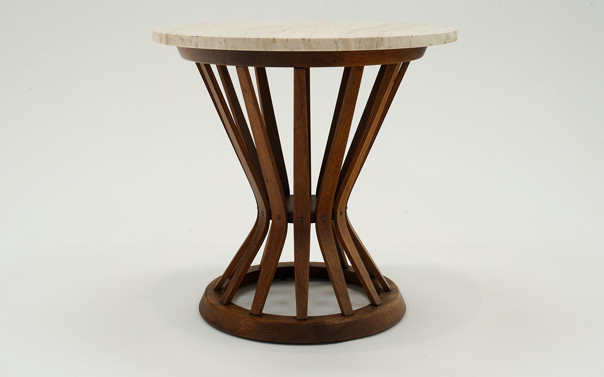 American Round Sheaf of Wheat Side Table by Edward Wormley for Dunbar. Travertine, Walnut