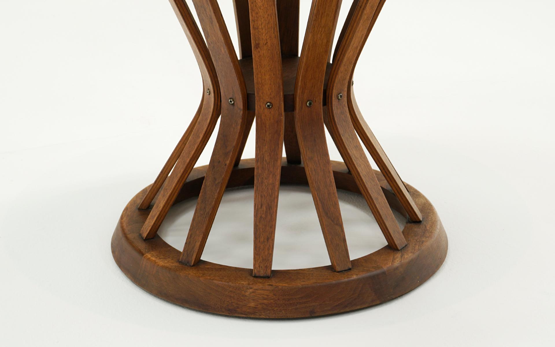 Round Sheaf of Wheat Side Table by Edward Wormley for Dunbar. Travertine, Walnut In Good Condition In Kansas City, MO