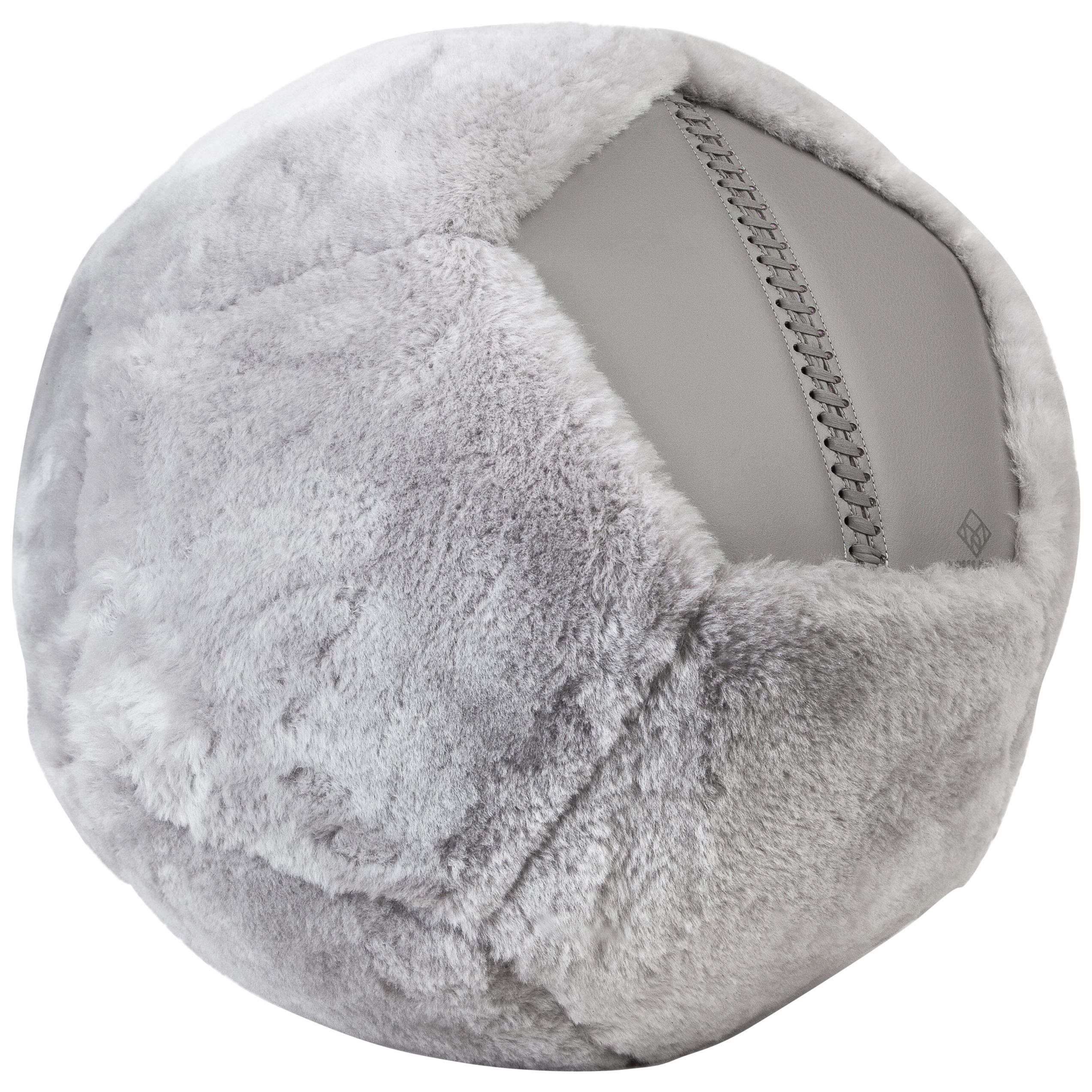 Ottoman X 18"Ø in Grey Sheepskin by Moses Nadel For Sale
