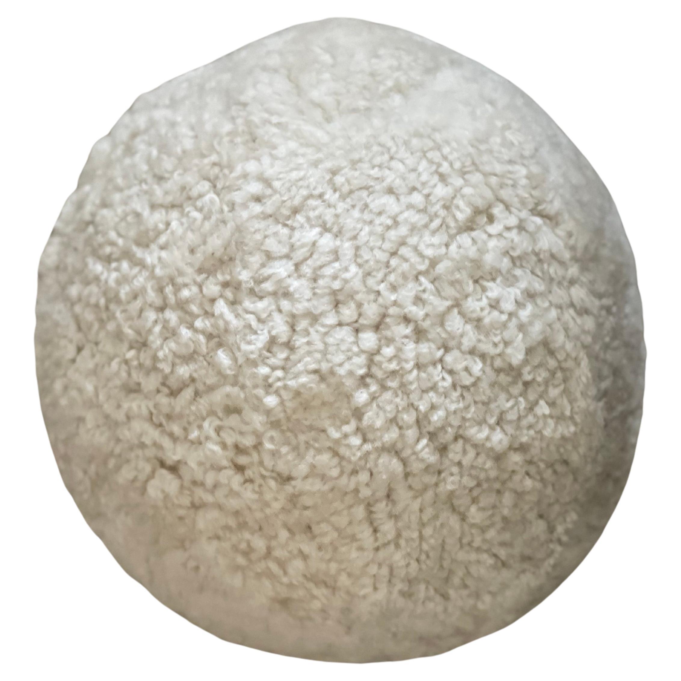 Round Sheepskin Accent Pillow in Ivory Natural For Sale