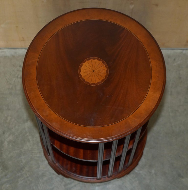 ROUND SHERATON REVIVAL SATINWOOD HARDWOOD REVOLVING BOOKCASE SiDE END