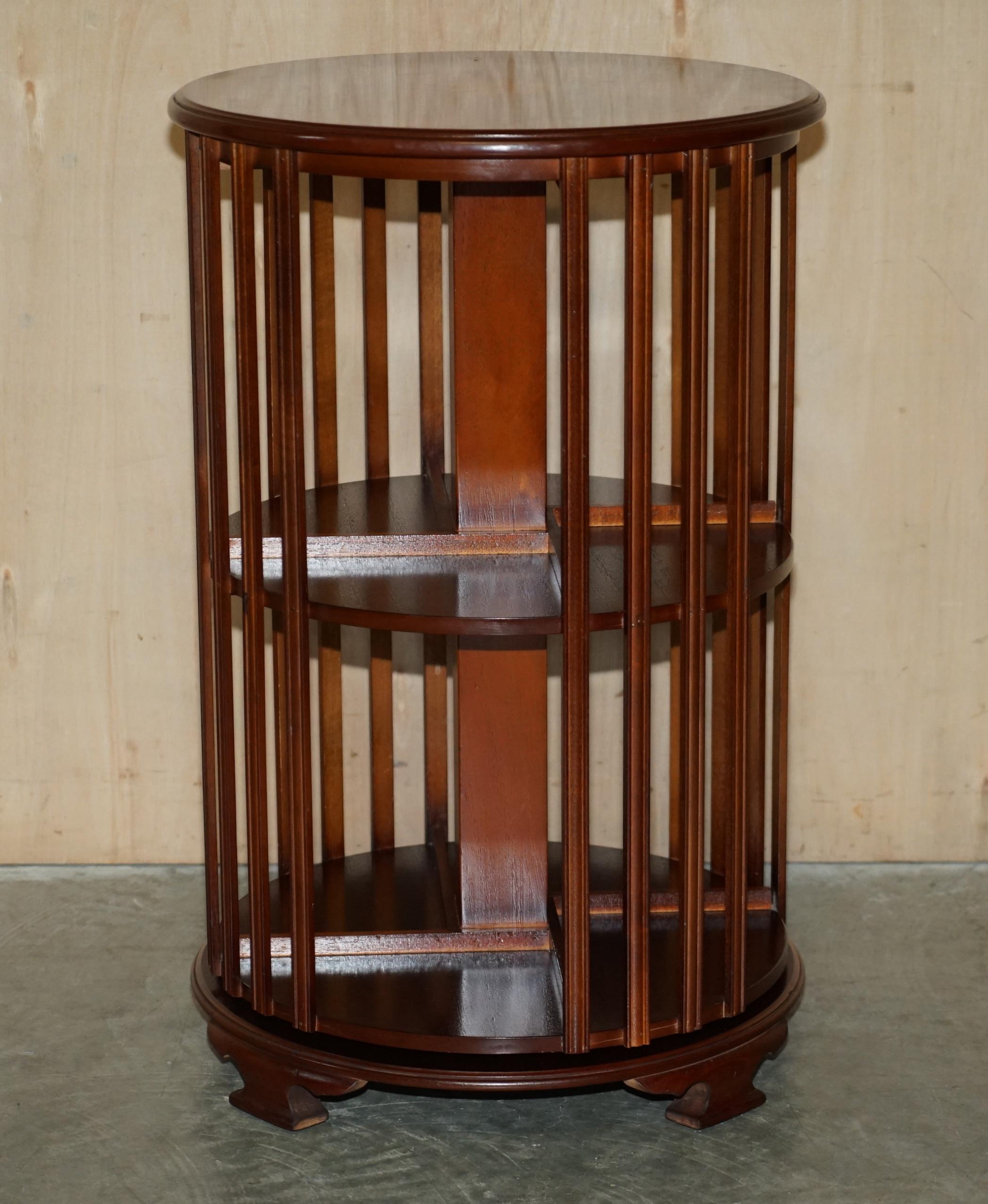 ROUND SHERATON REVIVAL SATINWOOD HARDWOOD REVOLVING BOOKCASE SiDE END TABLE 4