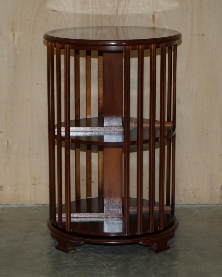 ROUND SHERATON REVIVAL SATINWOOD HARDWOOD REVOLVING BOOKCASE SiDE END