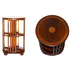ROUND SHERATON REVIVAL SATINWOOD HARDWOOD REVOLVING BOOKCASE SiDE END TABLE