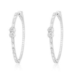 Boucles d'oreilles créoles en or 14 carats avec diamant rond de 1,67 carat