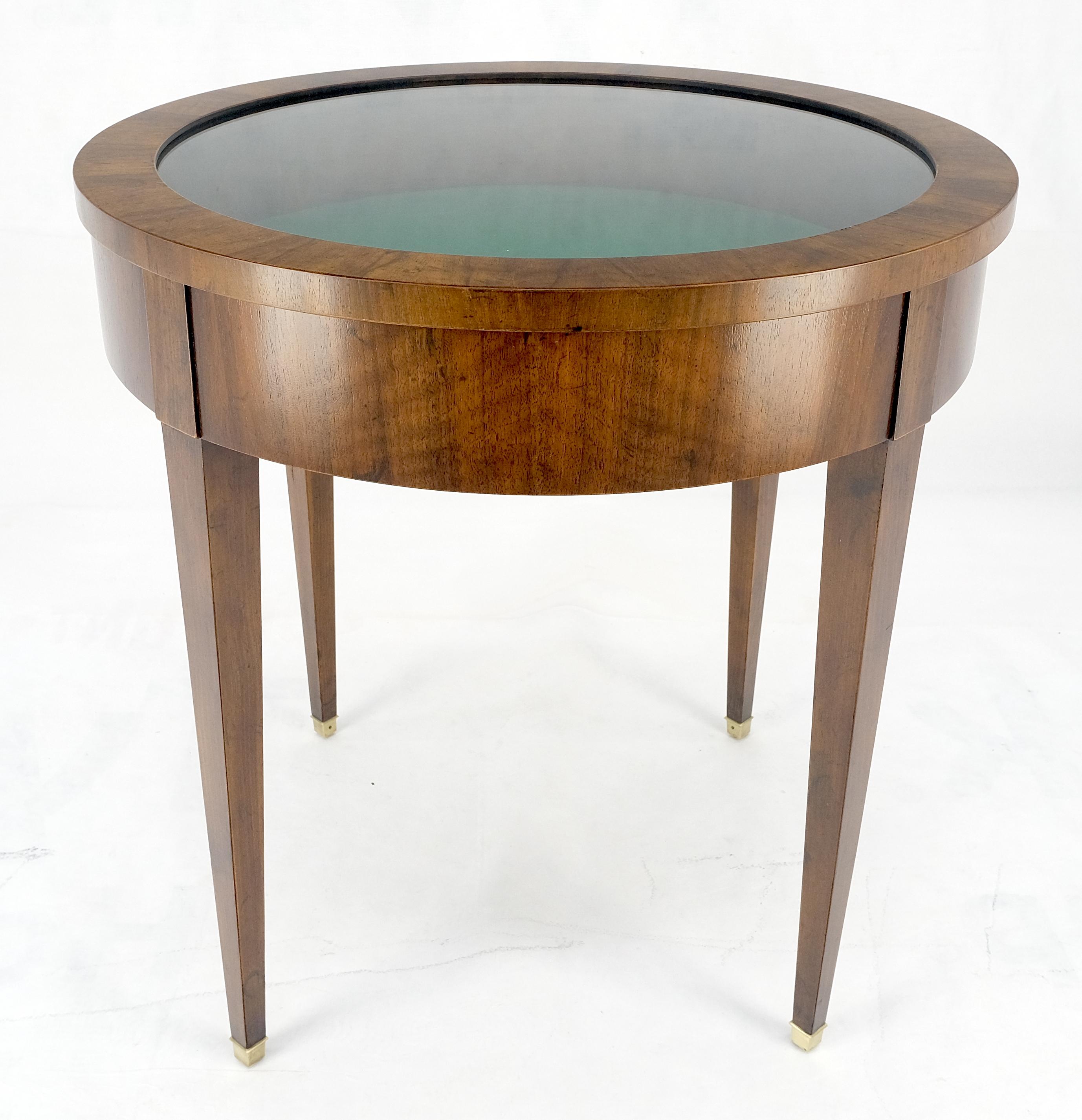 20th Century Round Showcase Display Glass Lid Compartment  Side End Table Compartment MINT! For Sale