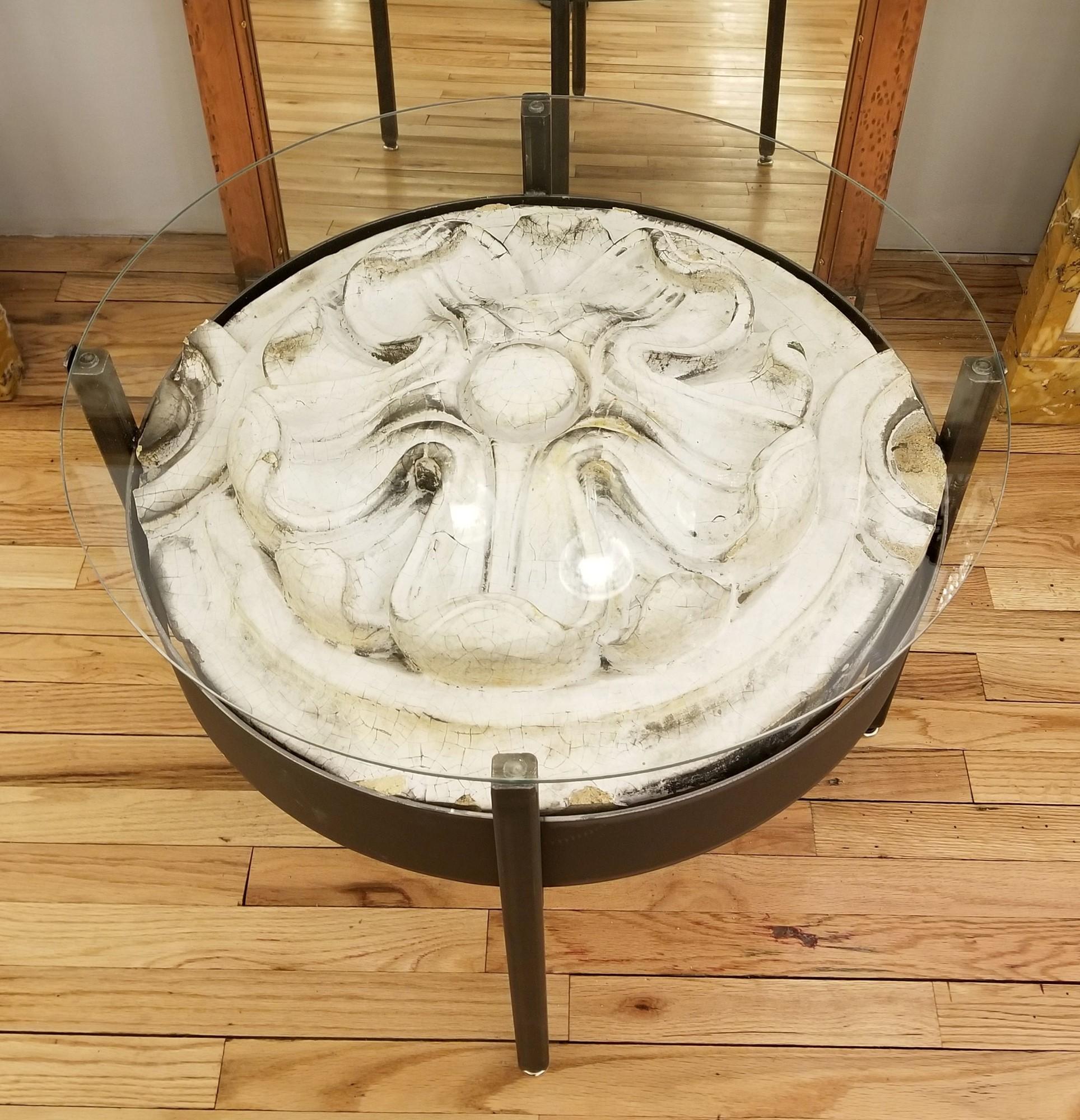 Industrial Round Side End Table w/ Terra Cotta from a NYC Building For Sale