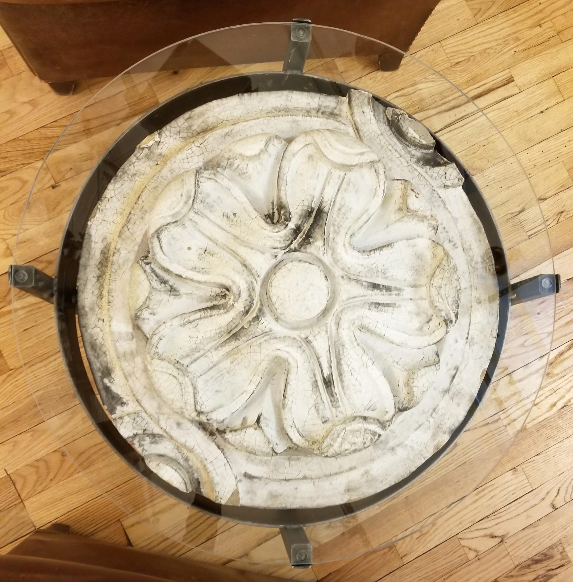 Contemporary Round Side End Table w/ Terra Cotta from a NYC Building For Sale