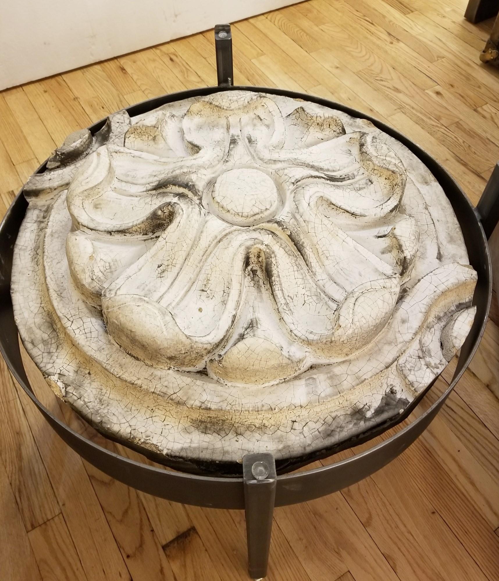 Round Side End Table w/ Terra Cotta from a NYC Building For Sale 1
