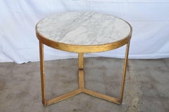 Round Side or Coffee Table Gilt over Iron with Carrara Marble from Spain