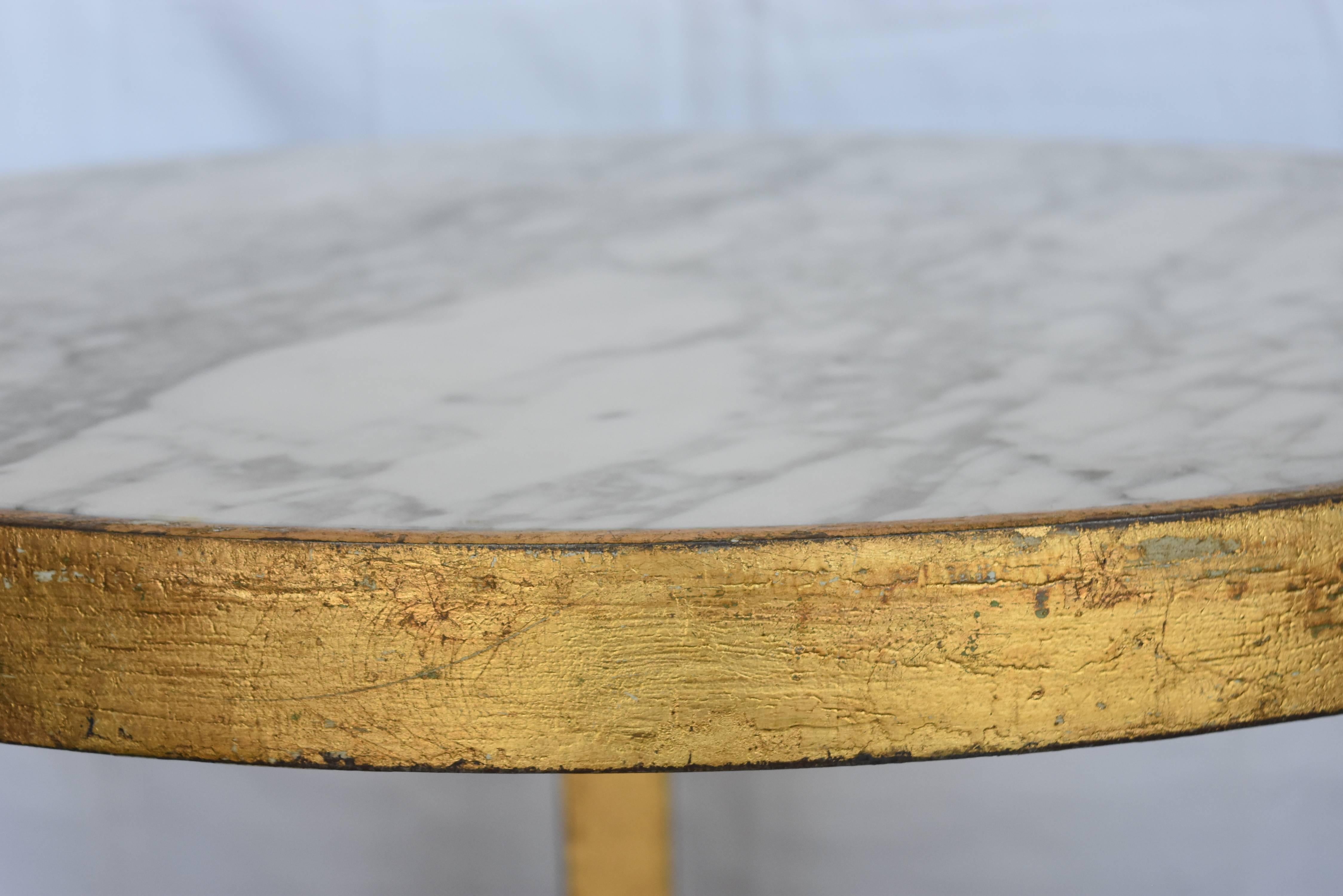 Contemporary Round Side or Coffee Table Gilt over Iron with Carrara Marble from Spain