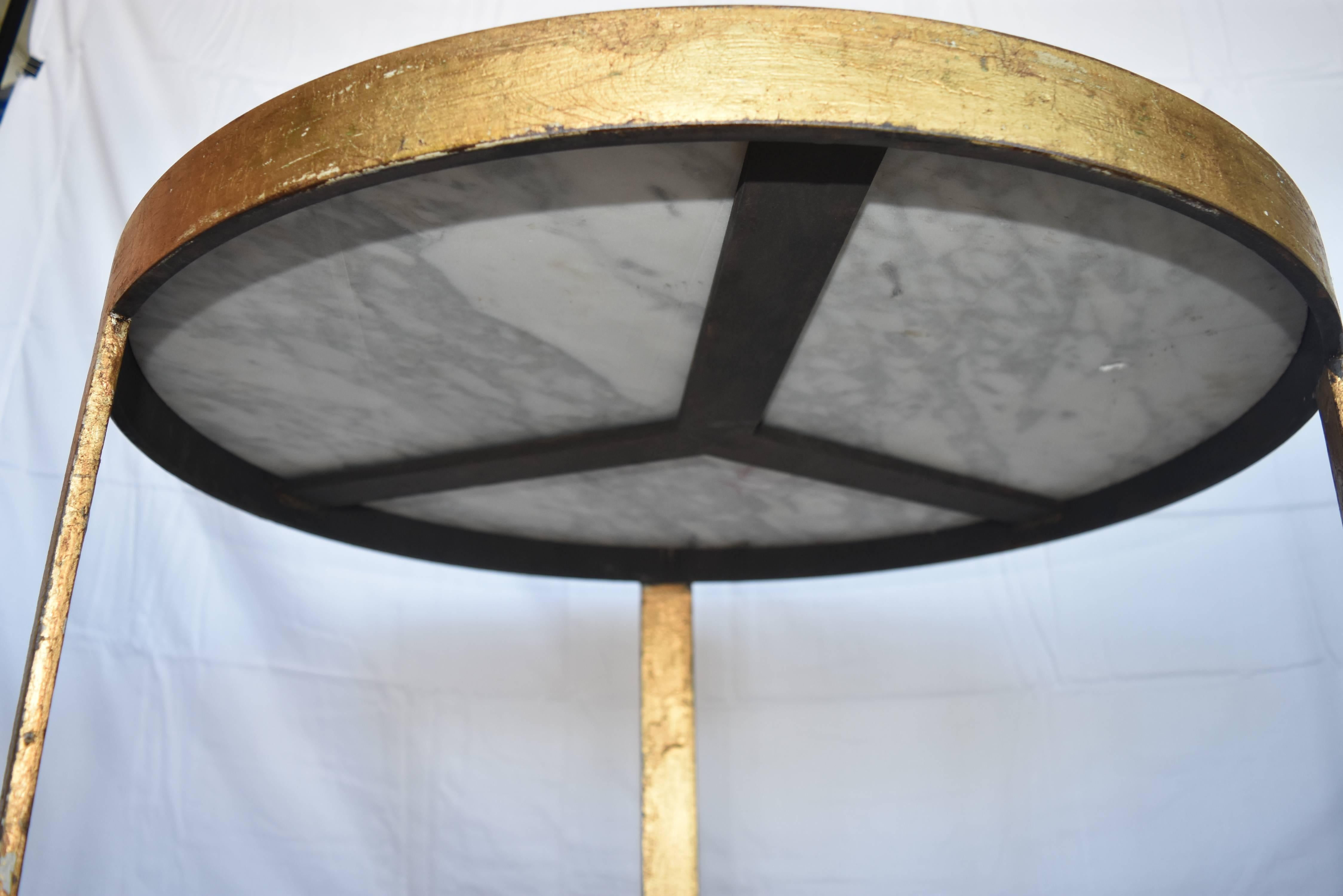 Round Side or Coffee Table Gilt over Iron with Carrara Marble from Spain 4