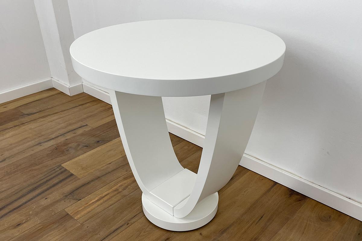 Contemporary Round Side Table Art Deco Style in White by Tischlerei Hänsdieke For Sale