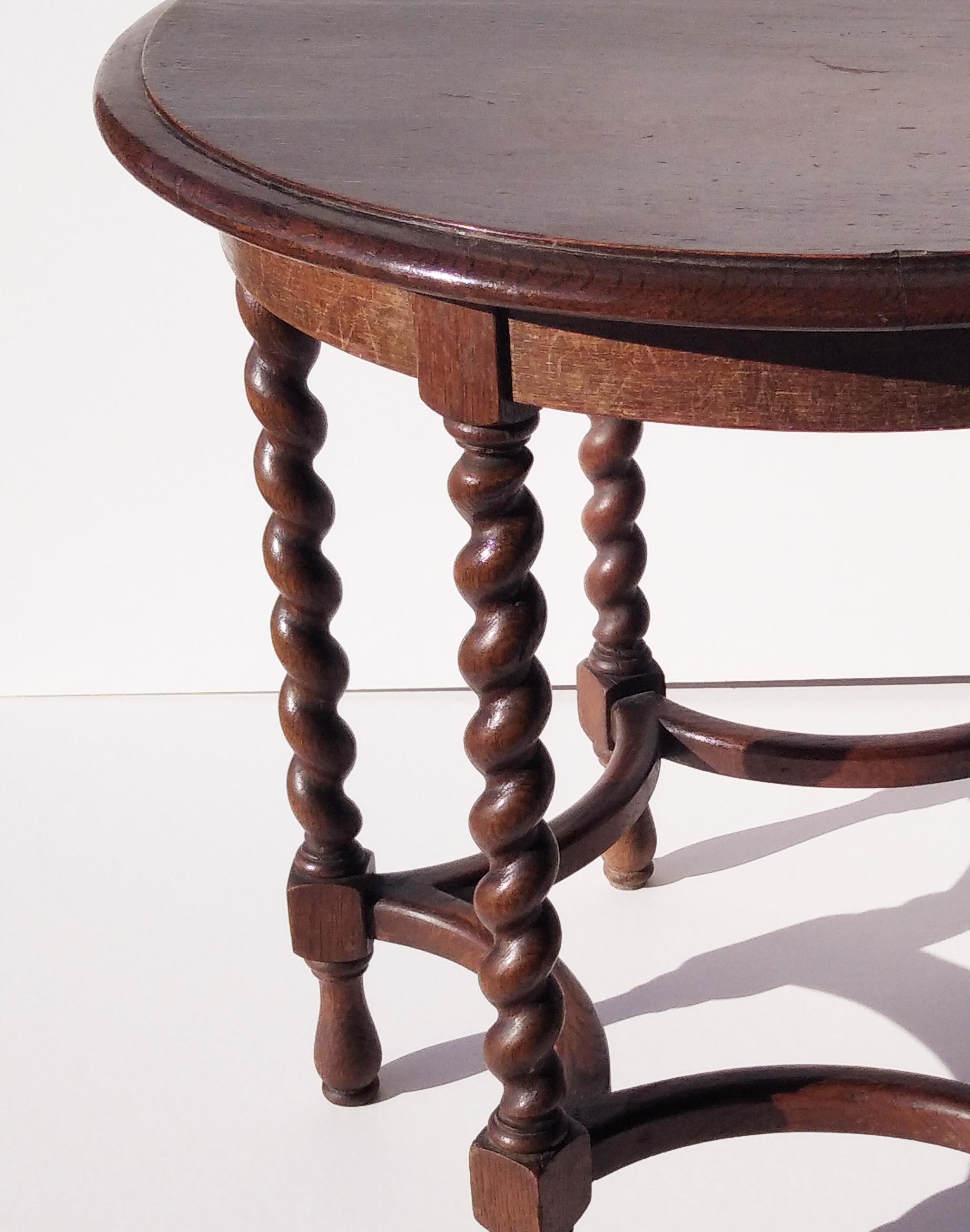 Renaissance Revival Round Side Table Barley Twist Legs, Late 19th Century