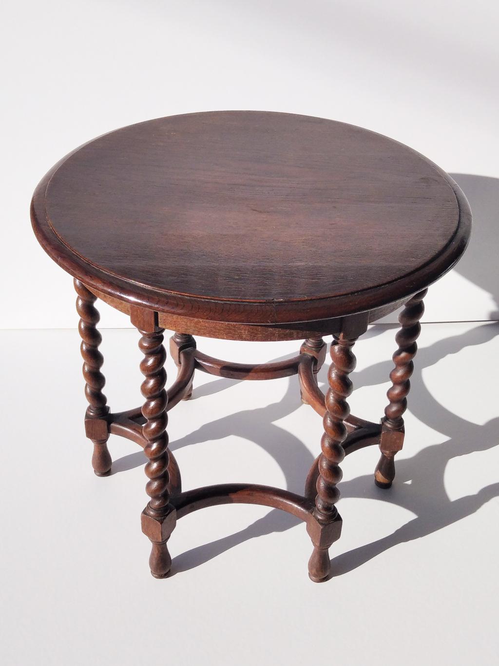 Wood Round Side Table Barley Twist Legs, Late 19th Century
