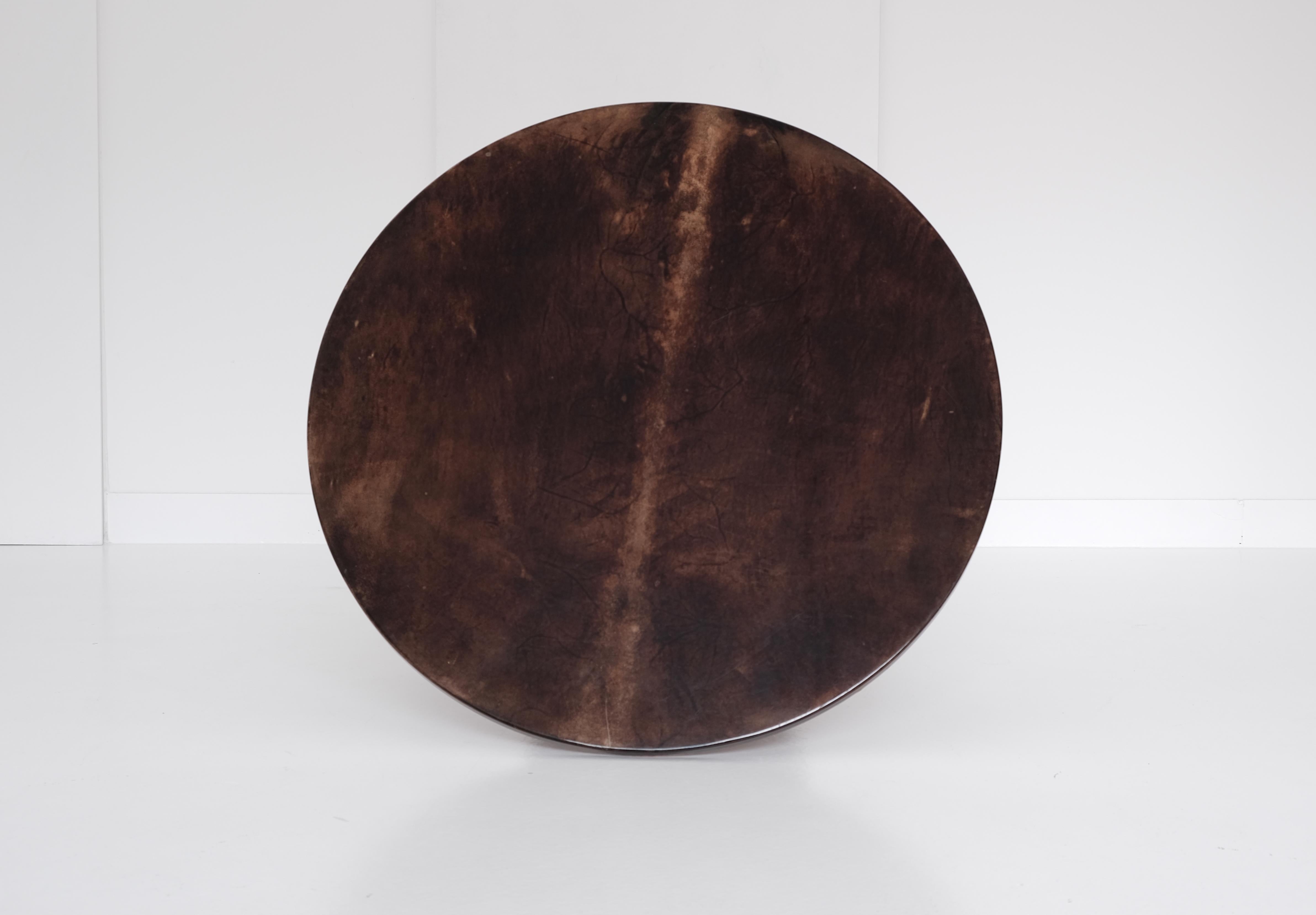Goatskin Round side table by Aldo Tura in lacquered goat skin, Italy 1960s For Sale