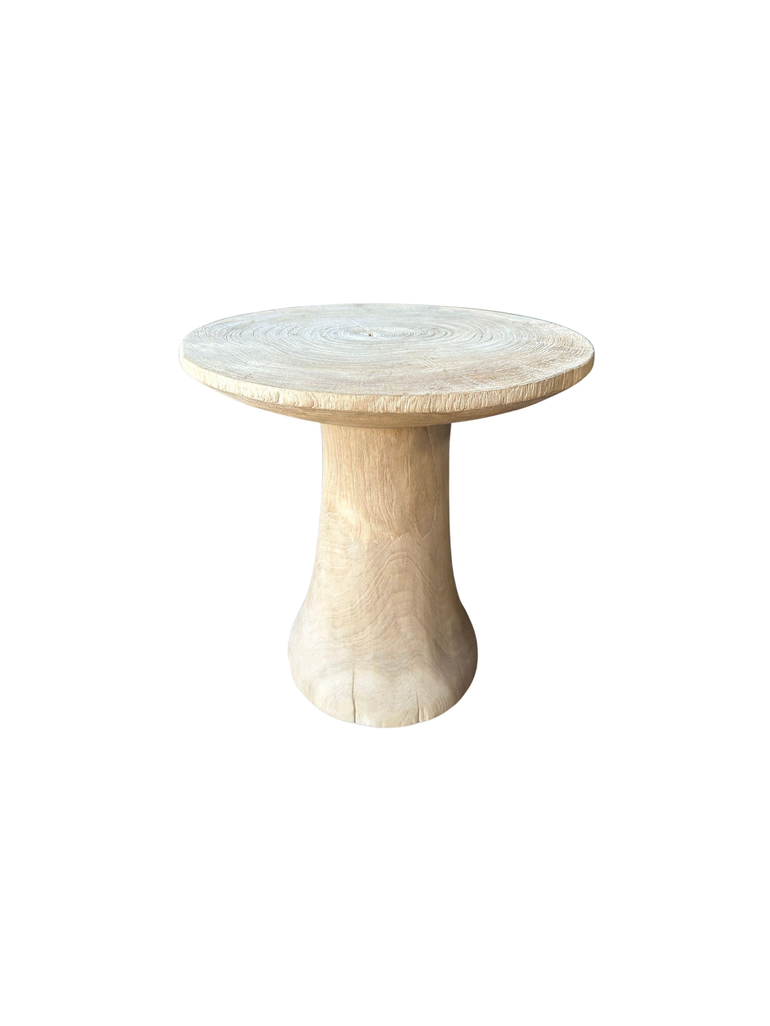 Organic Modern Round Side Table Crafted from Mango Wood & Bleached Finish