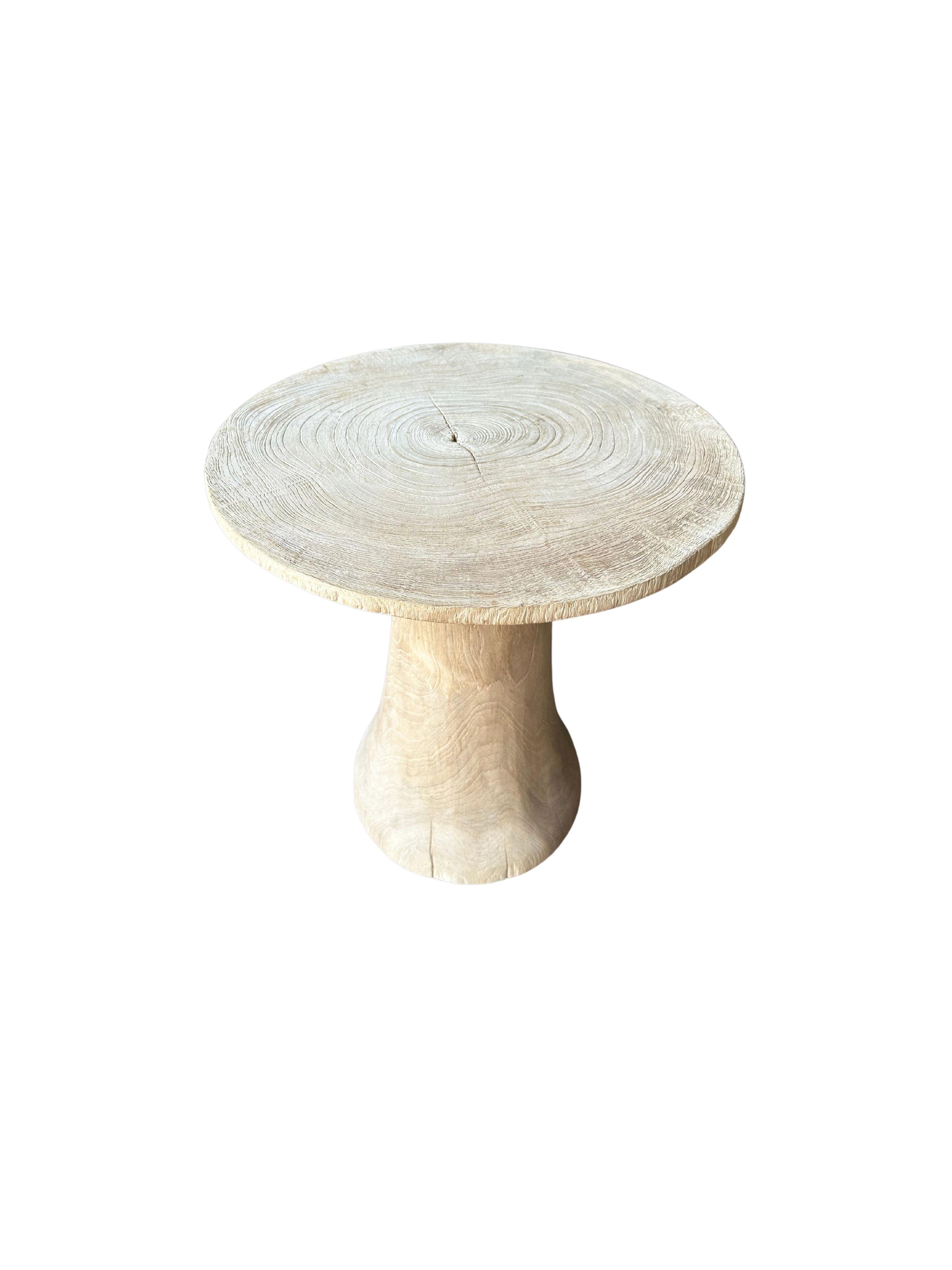 Hand-Crafted Round Side Table Crafted from Mango Wood & Bleached Finish