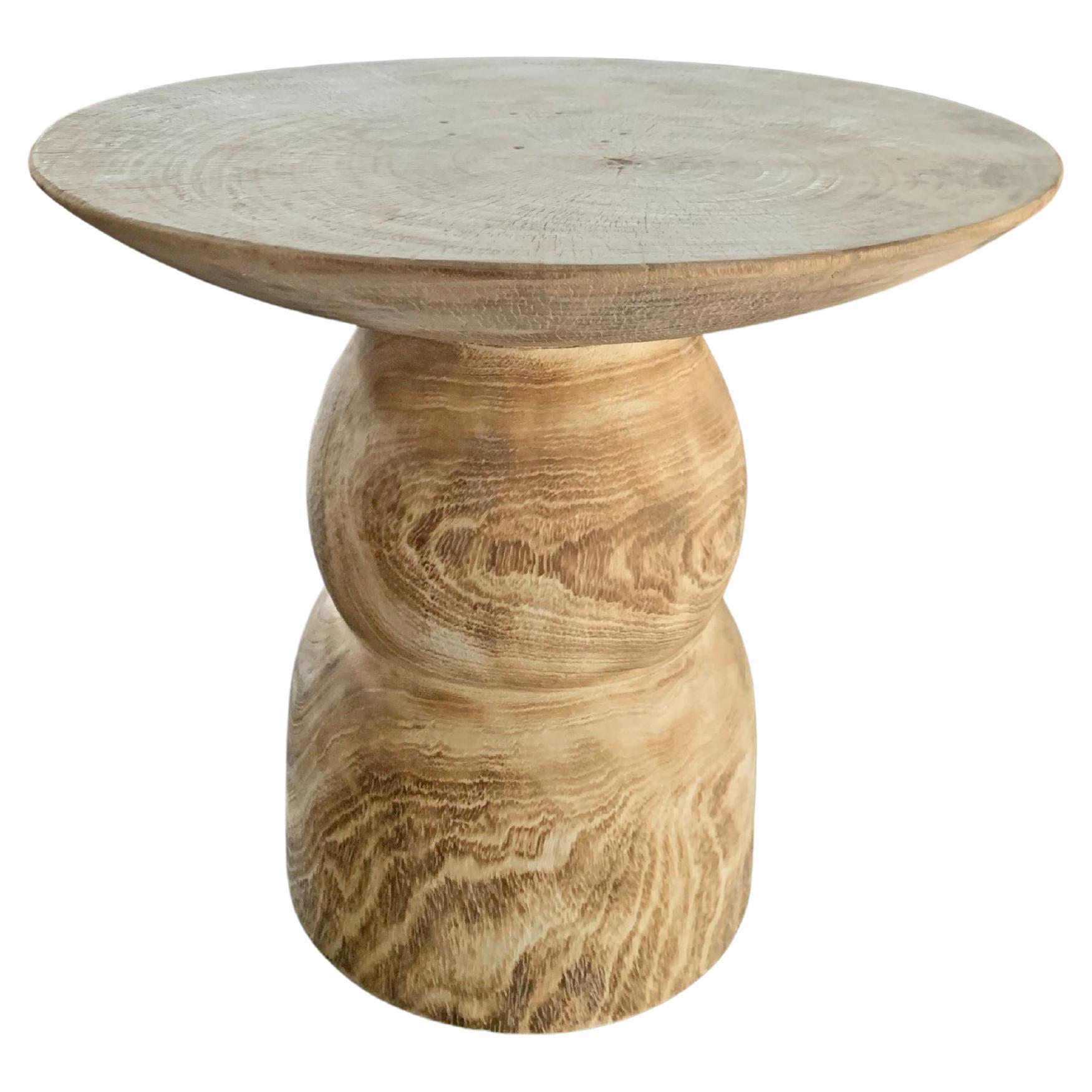 Round Side Table Crafted from Mango Wood Bleached Finish For Sale