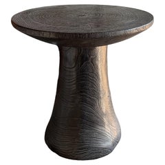 Round Side Table Crafted from Mango Wood & Burnt Finish