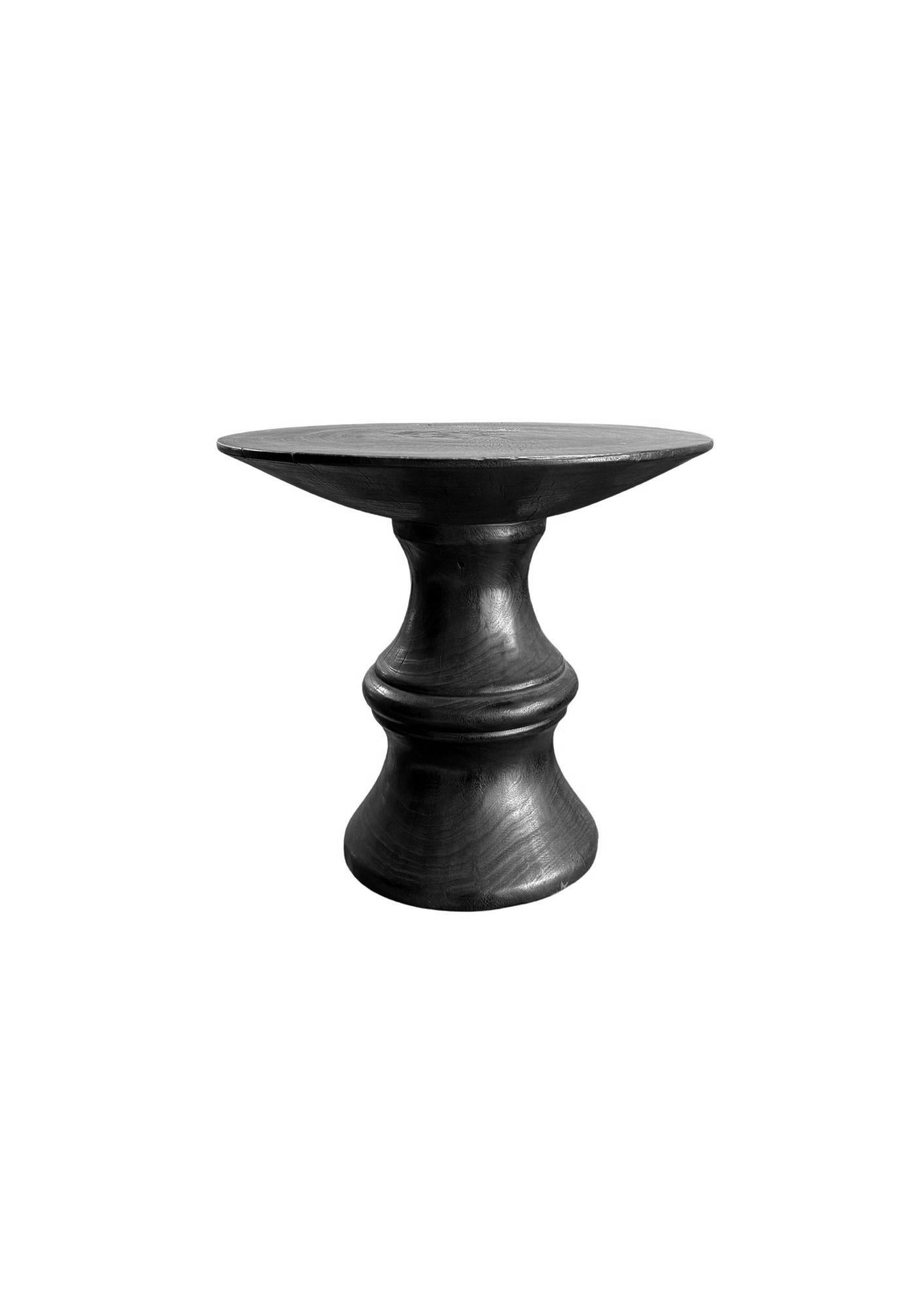 Indonesian Round Side Table Crafted from Mango Wood Burnt Finish For Sale