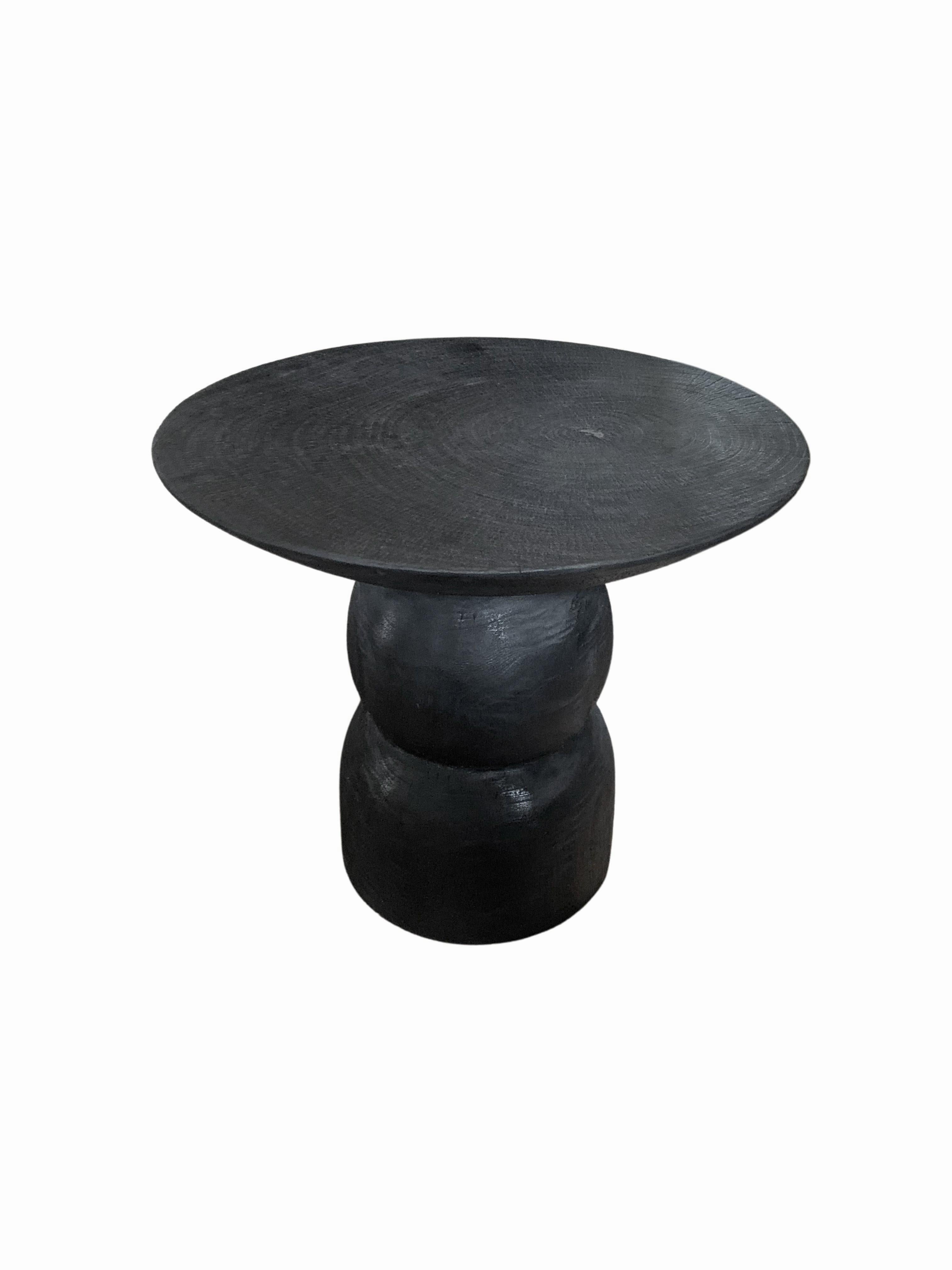 Hand-Crafted Round Side Table Crafted from Mango Wood Burnt Finish For Sale