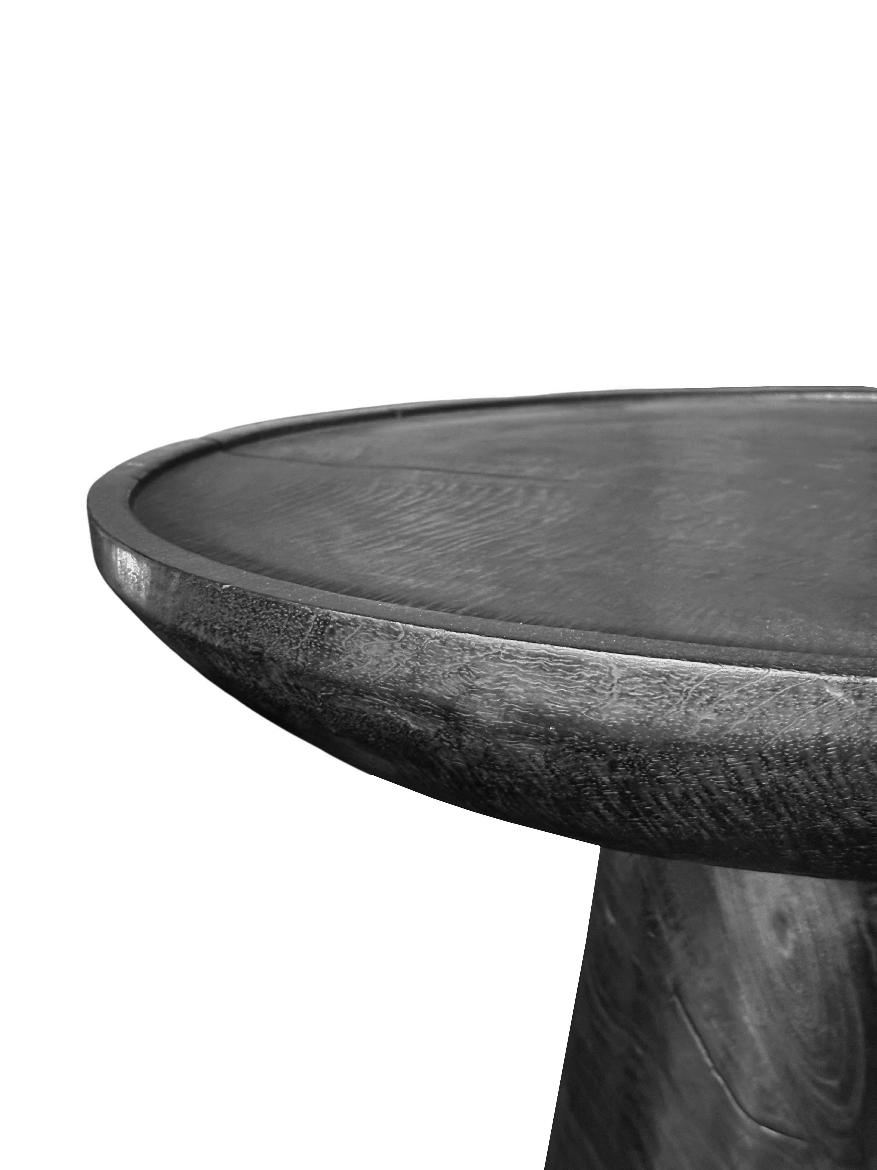 Hand-Crafted Round Side Table Crafted from Mango Wood Burnt Finish For Sale