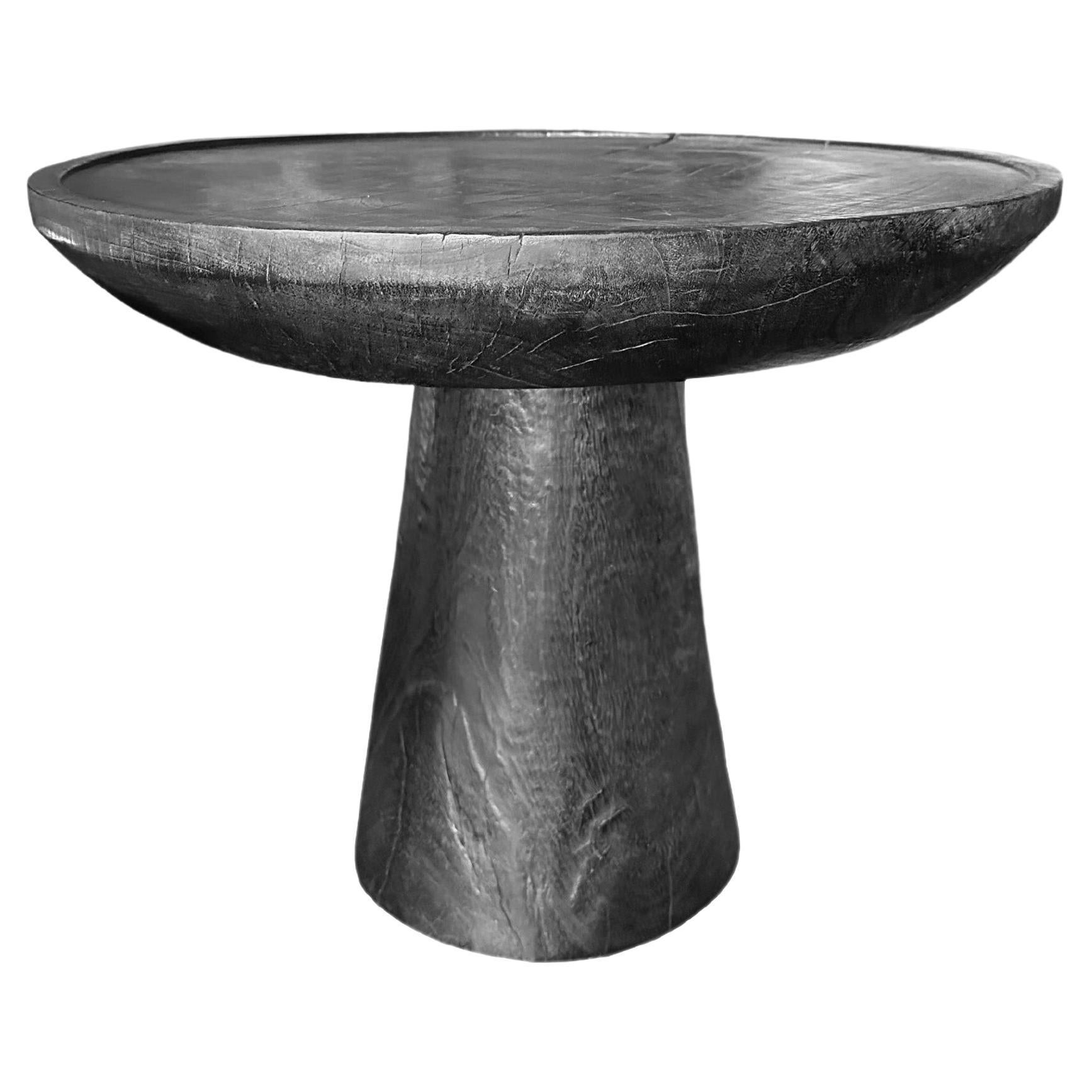 Round Side Table Crafted from Mango Wood Burnt Finish