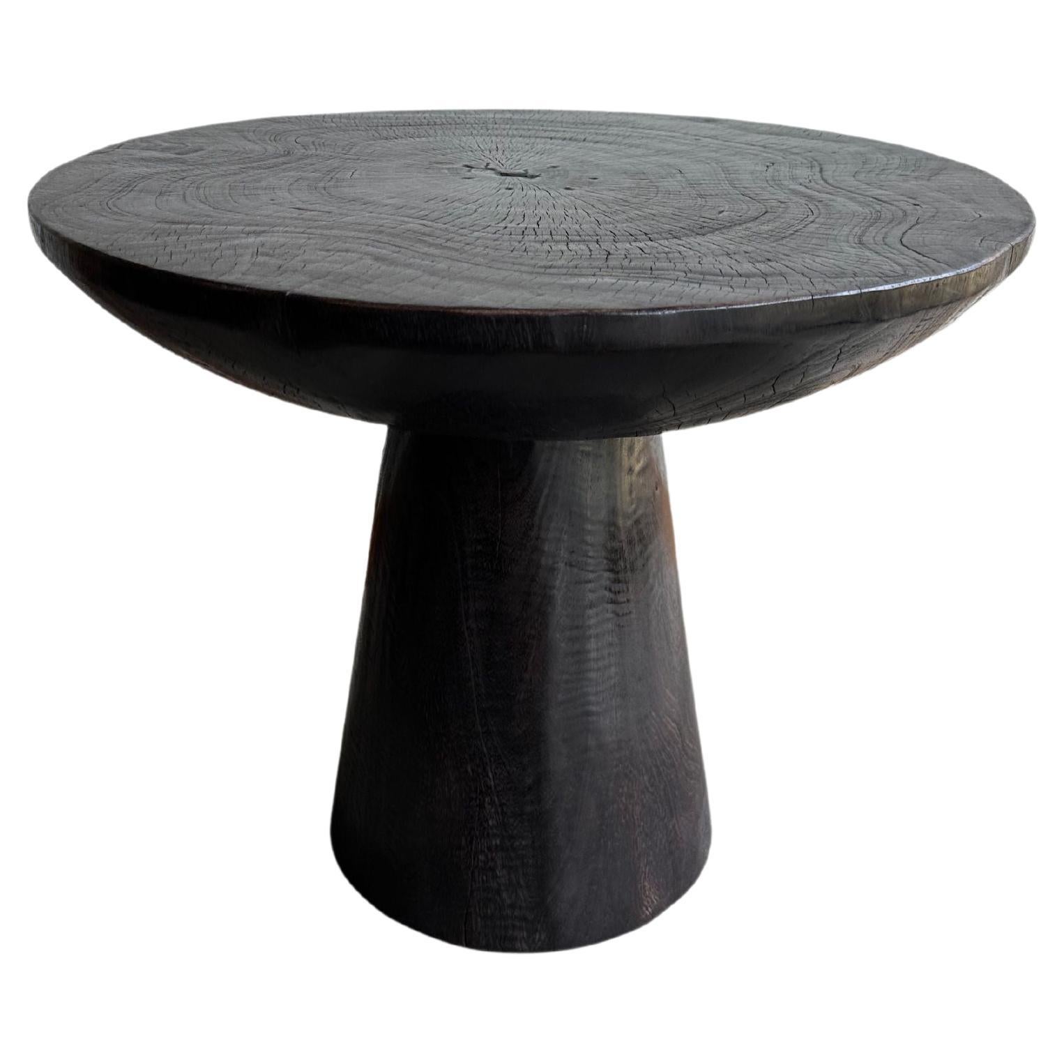 Round Side Table Crafted from Mango Wood Burnt Finish For Sale