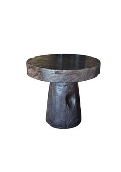 Round Side Table Crafted from Mango Wood, Espresso Finish Modern Organic