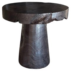 Round Side Table Crafted from Mango Wood, Espresso Finish Modern Organic
