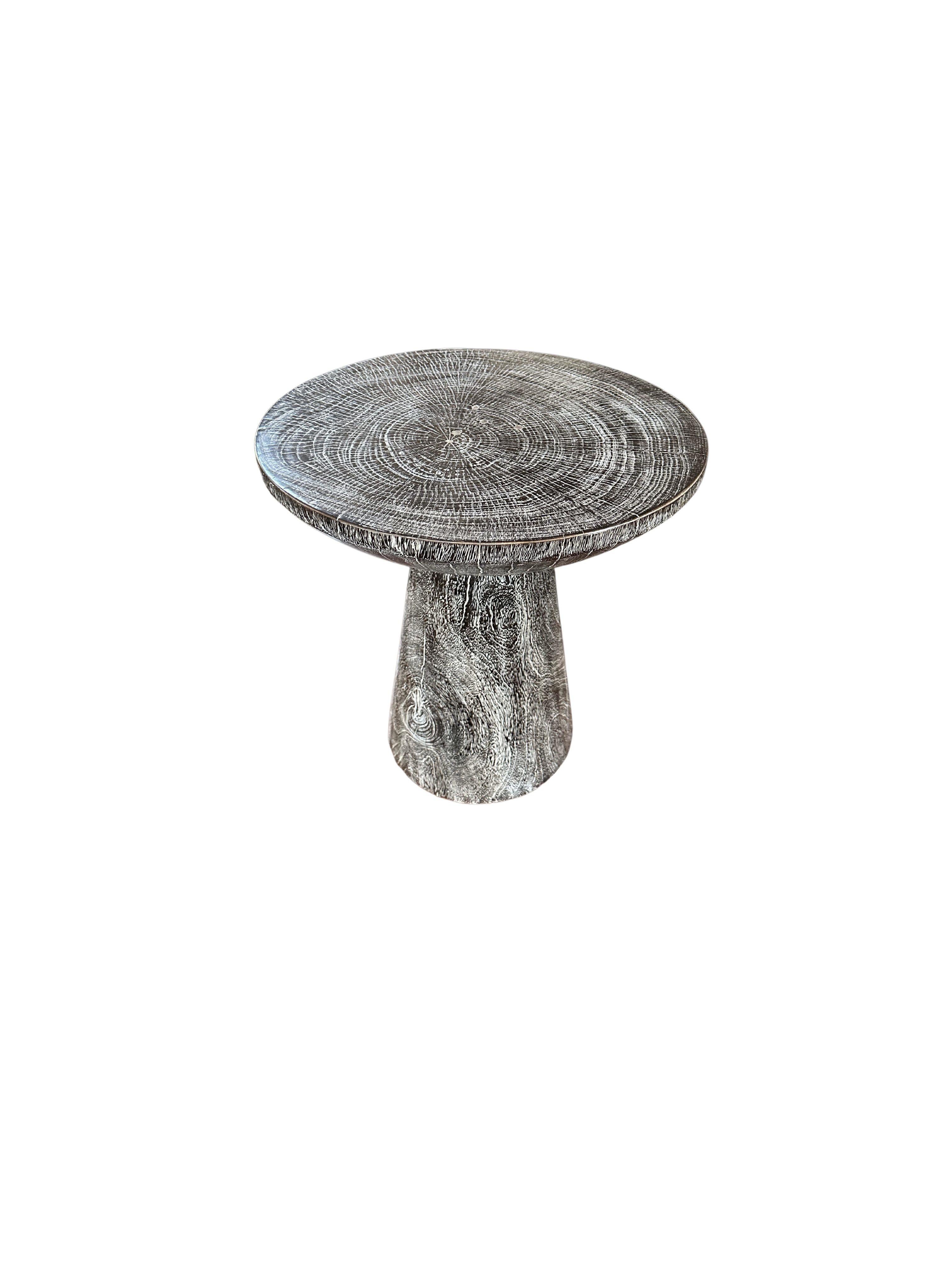 Hand-Crafted Round Side Table Crafted from Mango Wood Washed out Finish For Sale