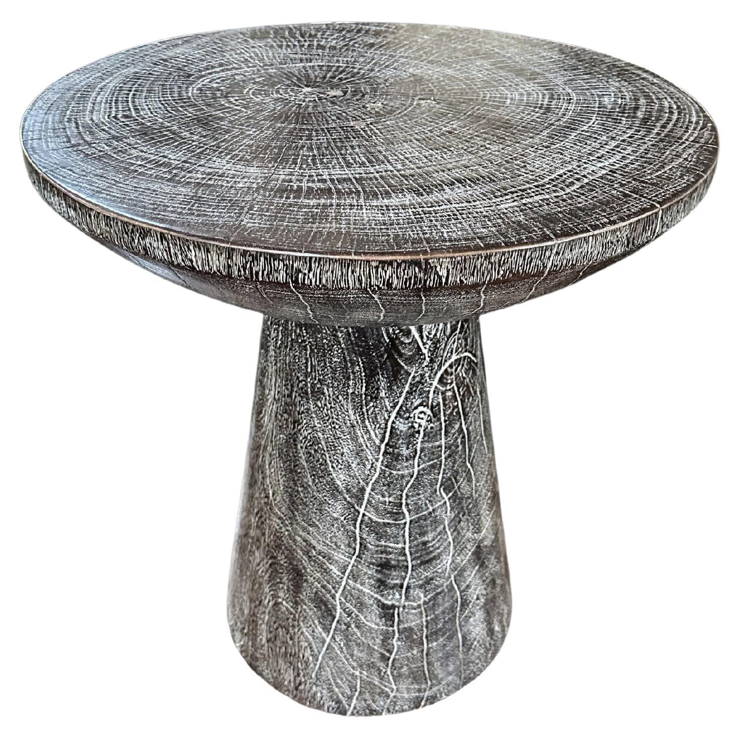 Round Side Table Crafted from Mango Wood Washed out Finish For Sale