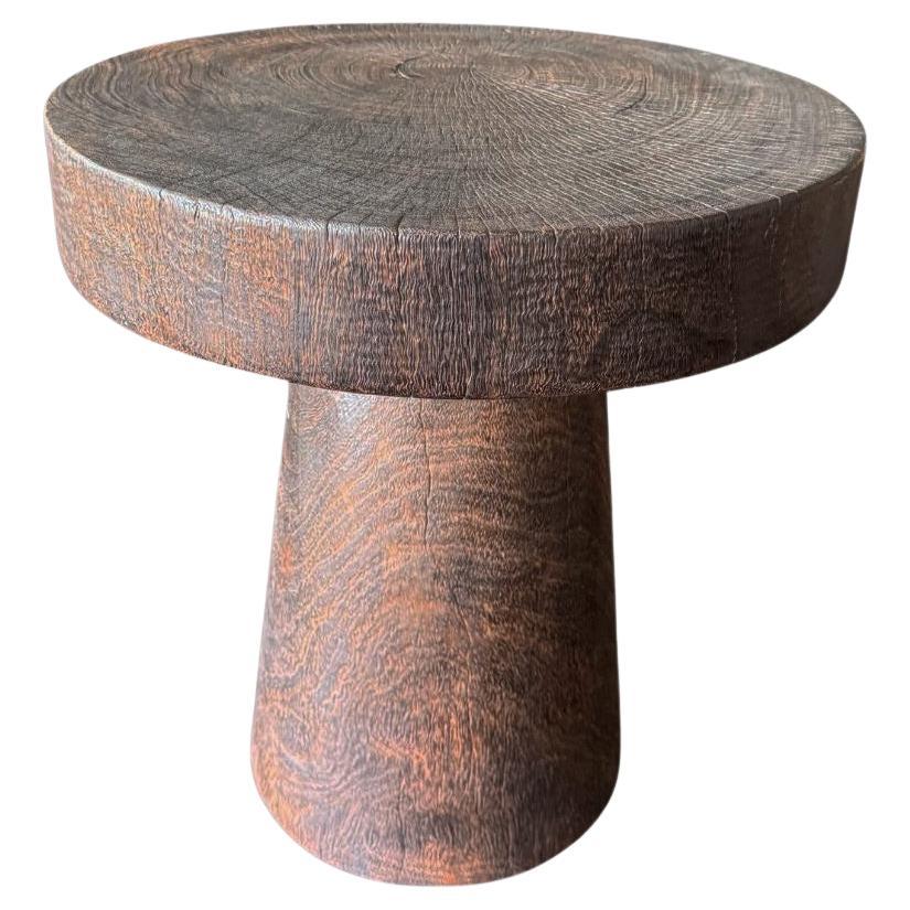 Round Side Table Crafted from Suar Wood, Modern Organic
