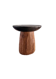 Round Side Table Crafted from Teak Wood, Modern Organic