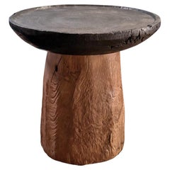 Round Side Table Crafted from Teak Wood, Modern Organic