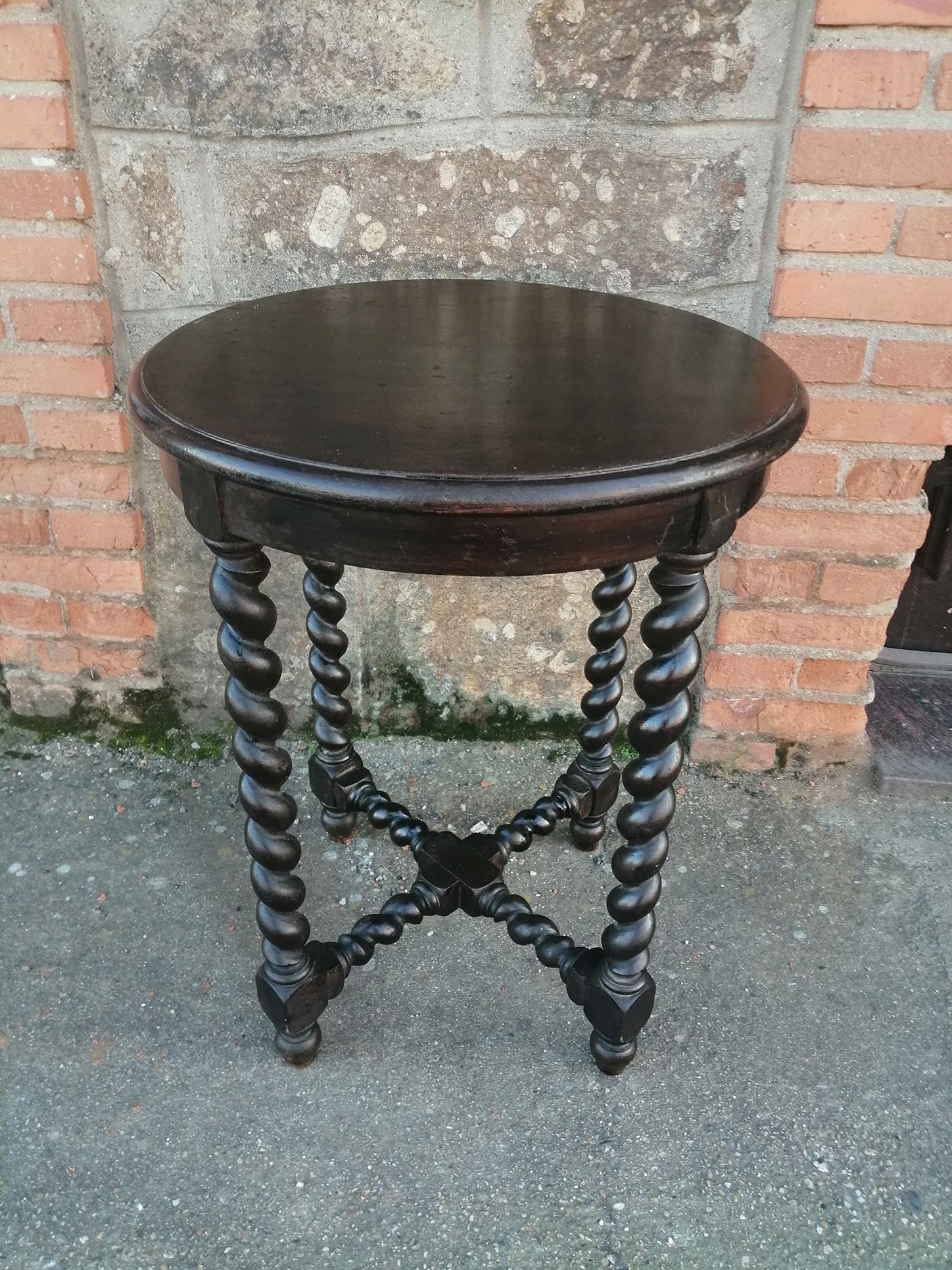 Spanish Round Side Table Features Barley Twist Legs