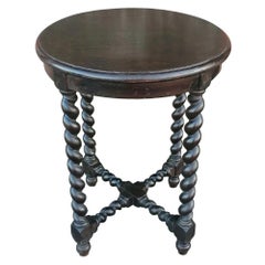 Round Side Table Features Barley Twist Legs