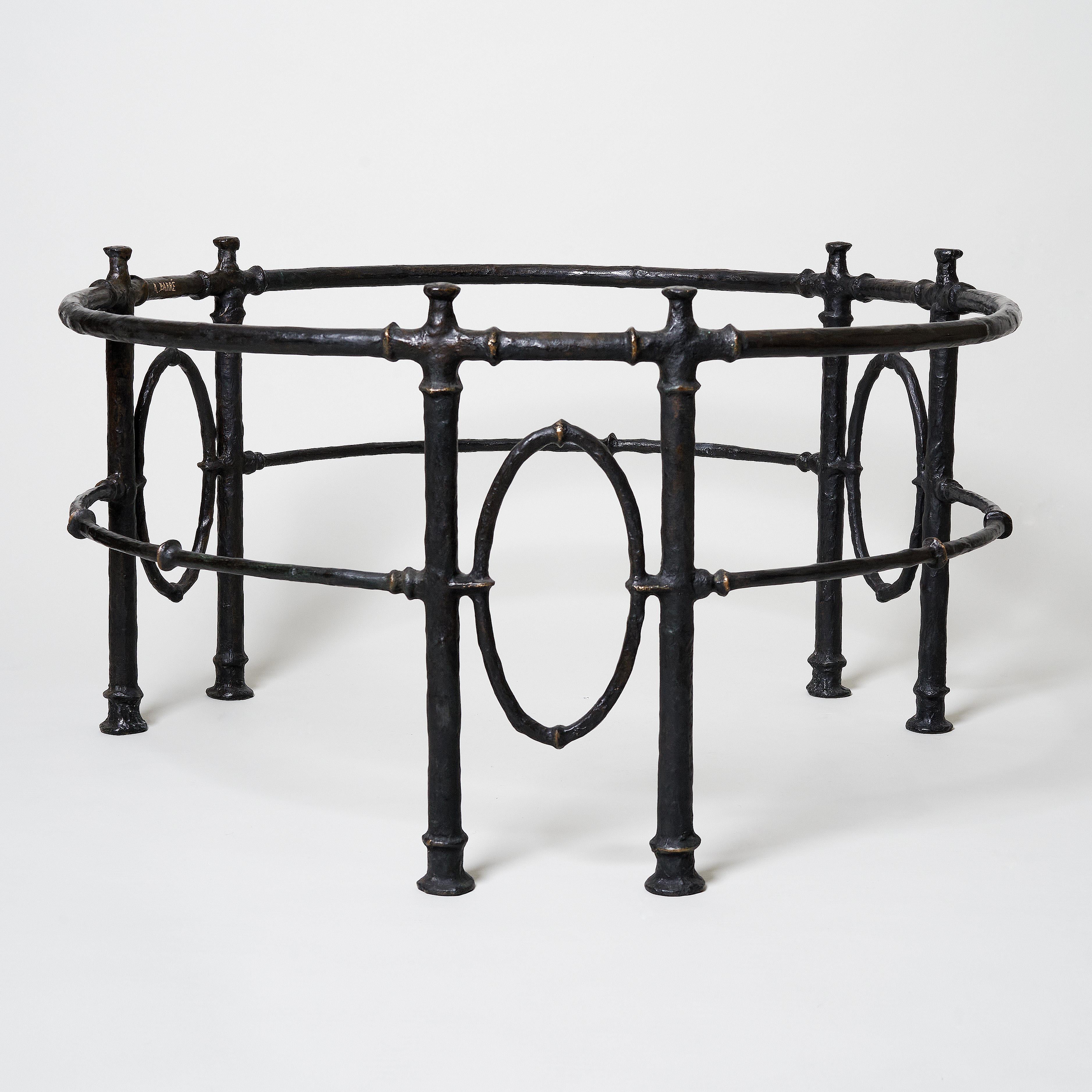 Wrought iron base and Bourgogne stone top, signed.
Can be made on demand and custom made. 
