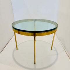 Round Side Table in Brass and Tempered Glass by Nicos Zographos, c. 1980